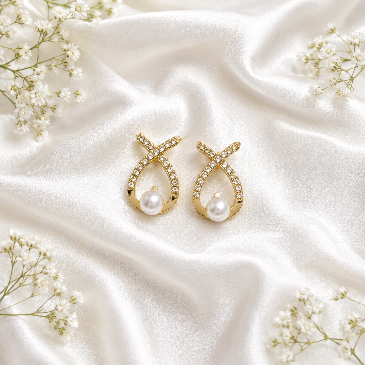 Trendy Korean Earrings | Pearl Teardrop Crystal Studs