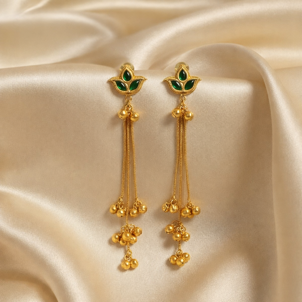 Zehra Kashmiri Emerald Chain Earrings