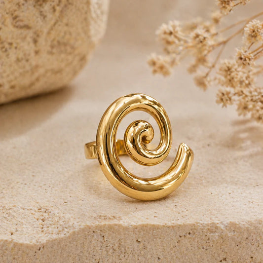 Minimalist Gold Spiral Statement Ring for Women | Adjustable Korean Fashion Ring