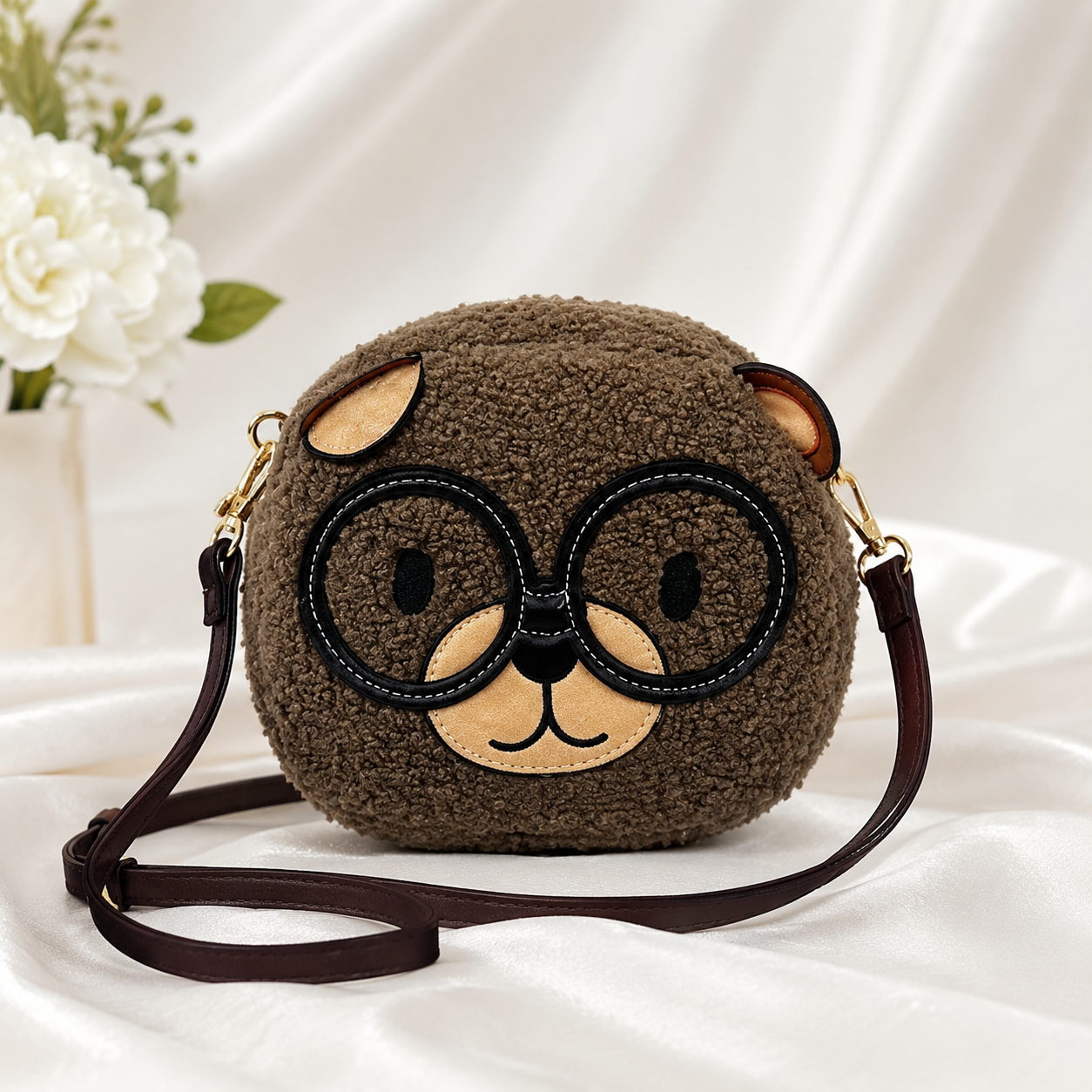Cute Teddy Bear Plush Crossbody Sling Bag for Women & Girls | Soft Fur Mini Shoulder Purse